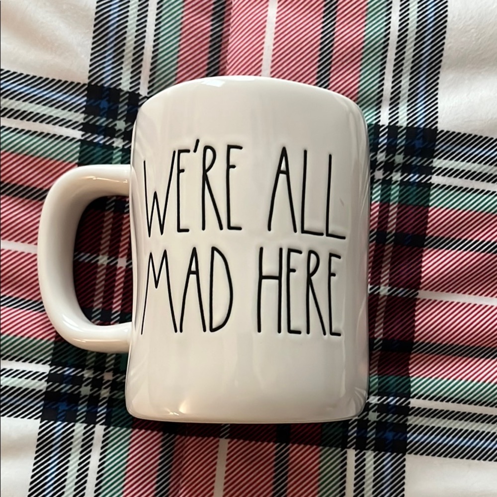 Rae Dunn White Ceramic Mug - We're All Mad Here